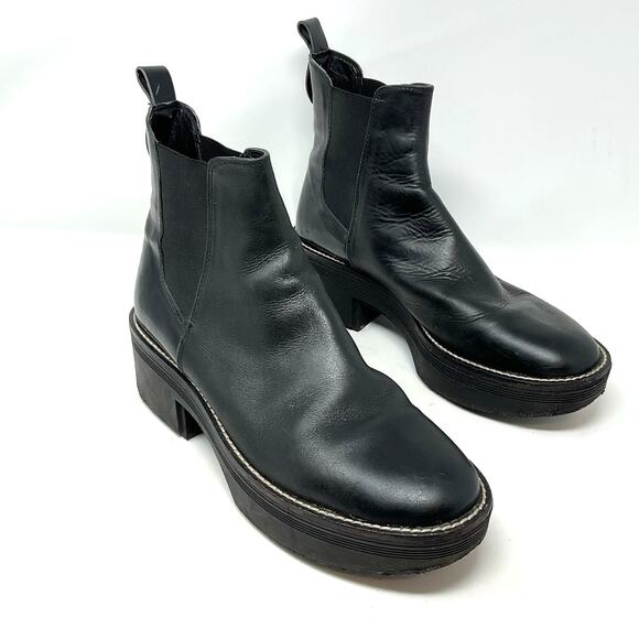 Zara Wide Heeled Ankle Boots Lug Soles Black - Picture 2 of 13